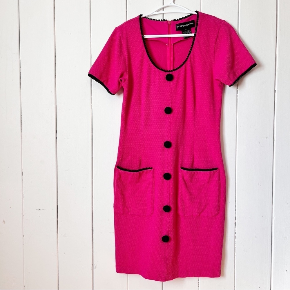 Vintage Andrea Jovine Pink and Black T-shirt Dress. Size Medium.